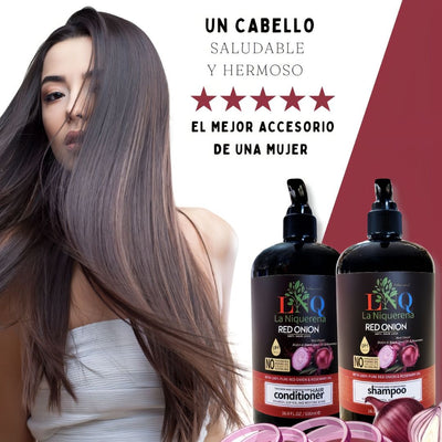 Cebolla morada y biotina en shampoo y acondicionador